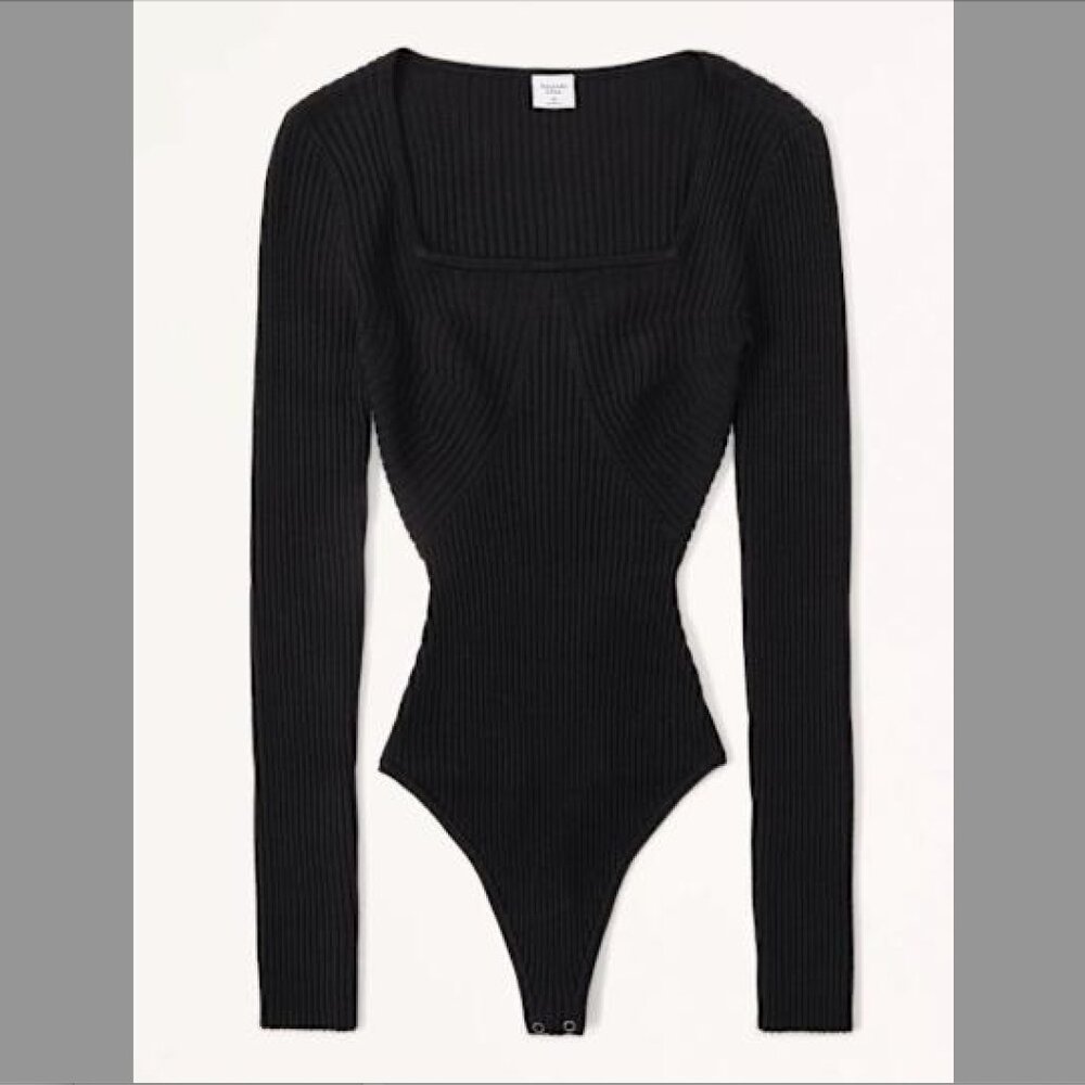 Abercrombie Long-Sleeve Squareneck Sweater Black Bodysuit - Size Large